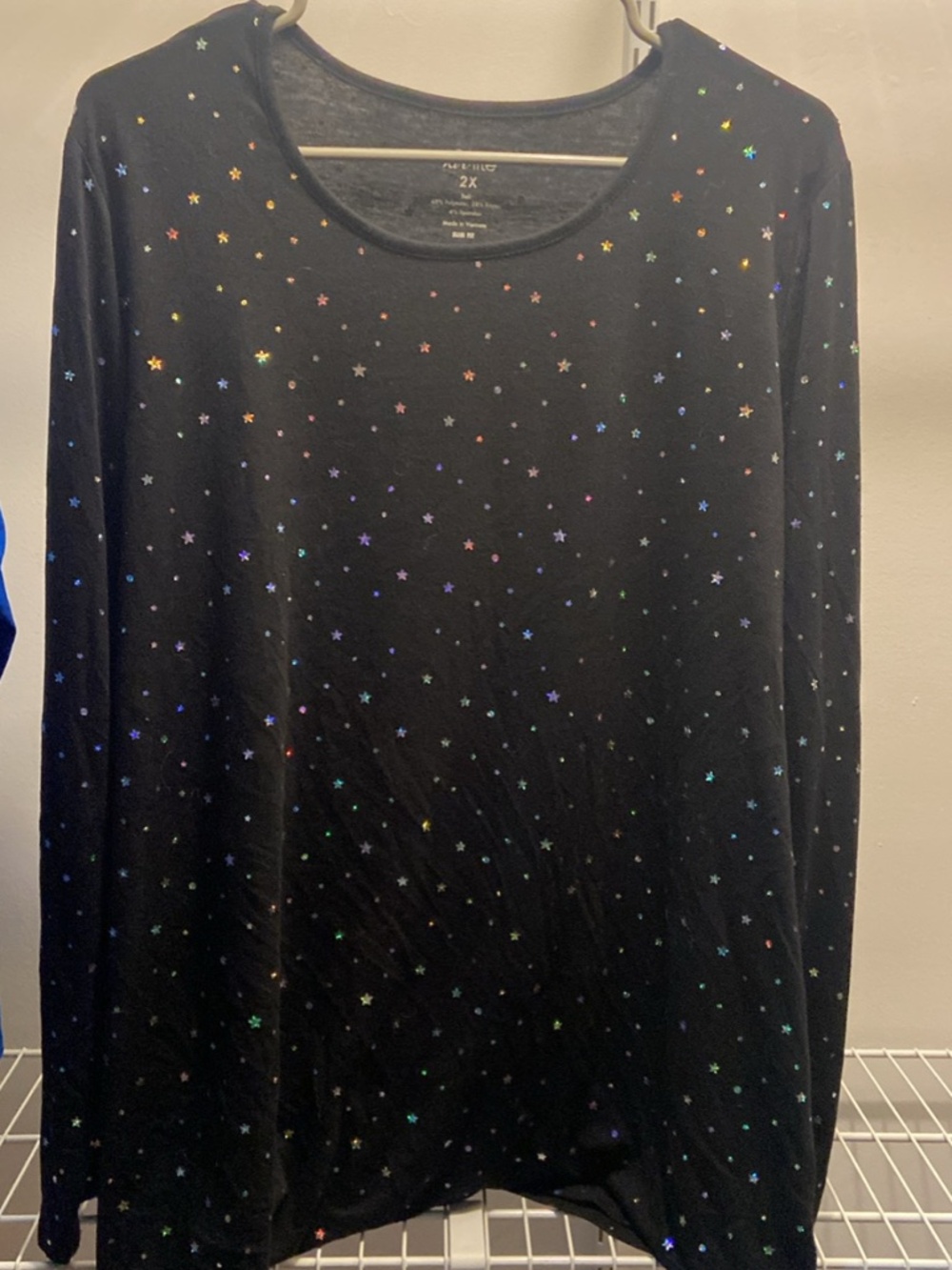 Koi Lite 2X Black Long Sleeve Rainbow Star Print Top